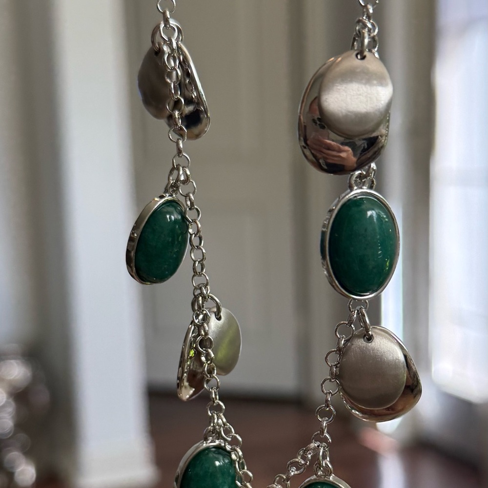 NWT Christopher and Banks Green And Silver Necklace